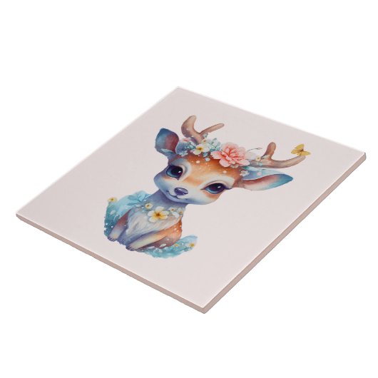 Niedliches Baby Deh mit Antlern und Blume Fliese (Seite)