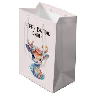 Niedliches Baby Deh mit Antlern und Blume Geburtst Mittlere Geschenktüte