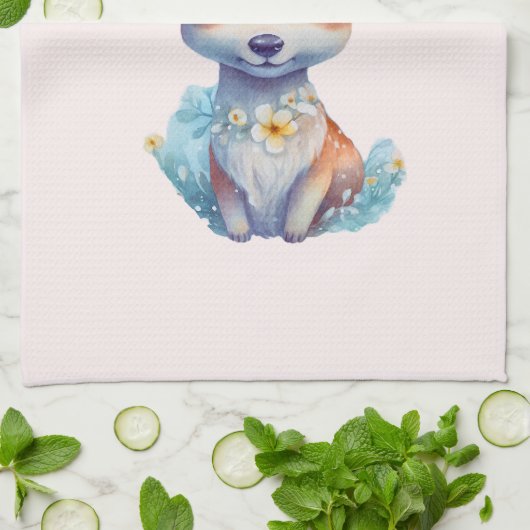 Niedliches Baby Deh mit Antlern und Blume Geschirrtuch (Gefaltet)