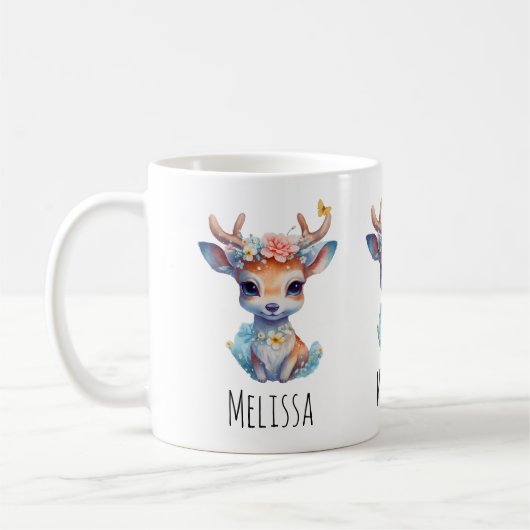 Niedliches Baby Deh mit Antlern und Blume Kaffeetasse (Links)