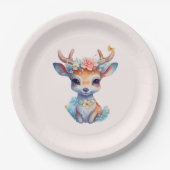 Niedliches Baby Deh mit Antlern und Blume Pappteller (Vorderseite)