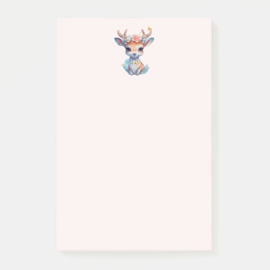 Niedliches Baby Deh mit Antlern und Blume Post-it Klebezettel (Vorderseite)