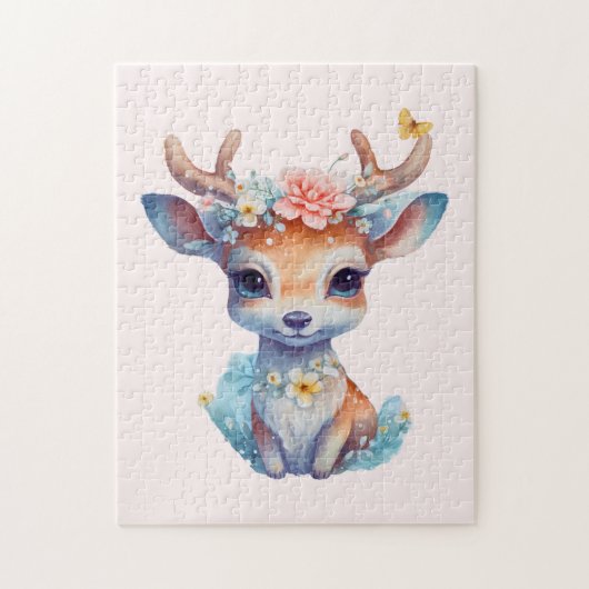 Niedliches Baby Deh mit Antlern und Blume Puzzle (Vertikal)