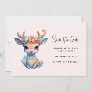 Niedliches Baby Deh mit Antlern und Blume Save The Date