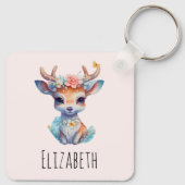 Niedliches Baby Deh mit Antlern und Blume Schlüsselanhänger (Rückseite)