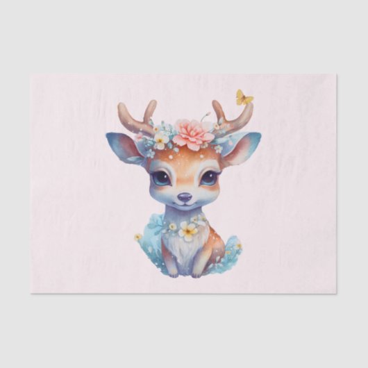 Niedliches Baby Deh mit Antlern und Blume Seidenpapier (Vorderseite)