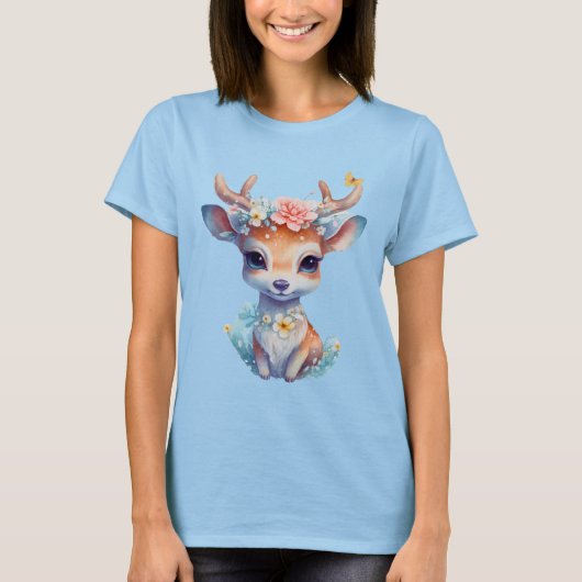 Niedliches Baby Deh mit Antlern und Blume T-Shirt (Vorderseite)
