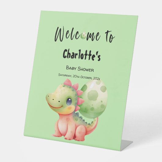 Niedliches Baby Dinosaur Baby Dusche Willkommen Sockelschild (Vorderseite)