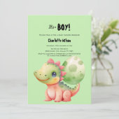 Niedliches Baby Dinosaur Babydusche Einladung (Stehend Vorderseite)
