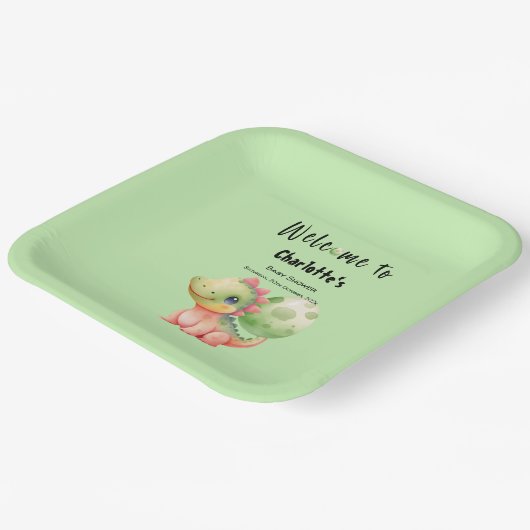 Niedliches Baby Dinosaur Babydusche Pappteller (Gewinkelt)