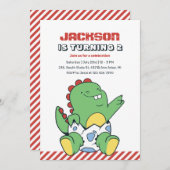 Niedliches Baby Dinosaurier in Egg Kindergeburtsta Einladung (Vorne/Hinten)