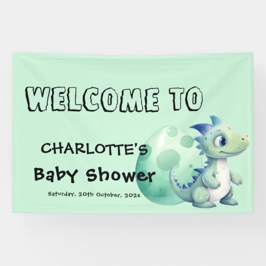 Niedliches Baby Dinosaurier mit Ei-Baby-Dusche Banner (Horizontal)