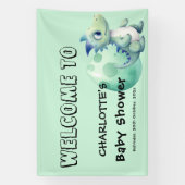 Niedliches Baby Dinosaurier mit Ei-Baby-Dusche Banner (Vertikal)