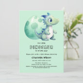 Niedliches Baby Dinosaurier mit Ei-Baby-Dusche Einladung (Stehend Vorderseite)