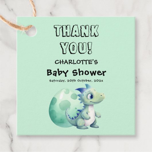 Niedliches Baby Dinosaurier mit Ei-Baby-Dusche Geschenkanhänger (Vorderseite)