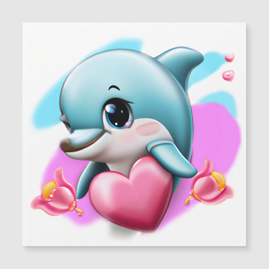 Niedliches Baby-Dolphin mit Valentiner Herz Magnetkarte (Vorderseite)