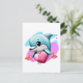 Niedliches Baby-Dolphin mit Valentiner Herz Postkarte (Stehend Vorderseite)