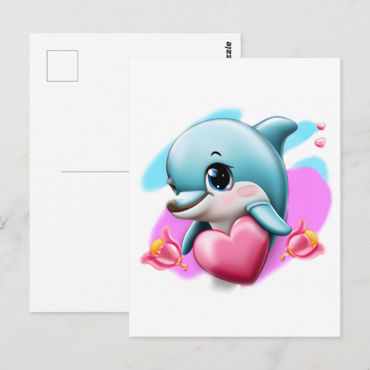 Niedliches Baby-Dolphin mit Valentiner Herz Postkarte (Vorne/Hinten)