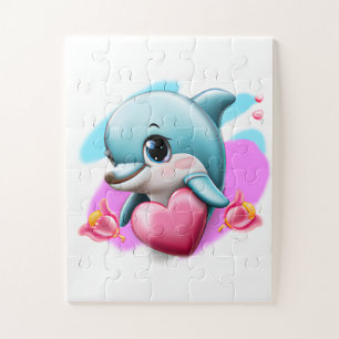 Niedliches Baby-Dolphin mit Valentiner Herz Puzzle