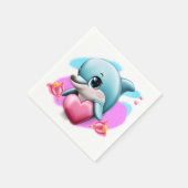 Niedliches Baby-Dolphin mit Valentiner Herz Serviette (Ecke)