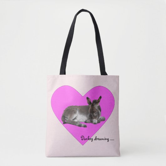 Niedliches Baby Donkey Foal Dream in Big Pink Hear Tasche (Vorderseite)
