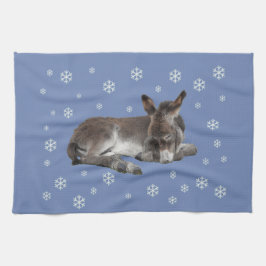 Niedliches Baby Donkey Schlafen mit Schneeflocken Geschirrtuch