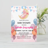 Niedliches Baby Dragon Dinosaurier Ballon Mädchen Einladung (Stehend Vorderseite)