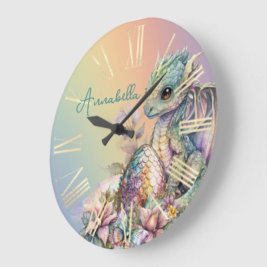 Niedliches Baby Dragon Ei auf Regenbogen Große Wanduhr (Winkel)