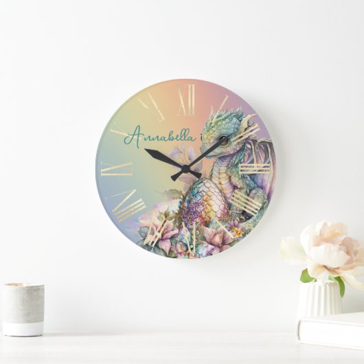 Niedliches Baby Dragon Ei auf Regenbogen Große Wanduhr (Zuhause)