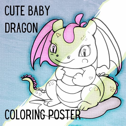Niedliches Baby Dragon große Farbseite Poster