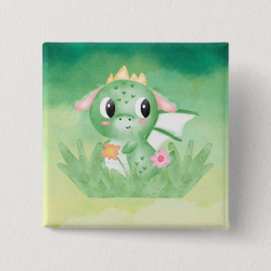 Niedliches Baby Dragon Watercolor-Abzeichen Button