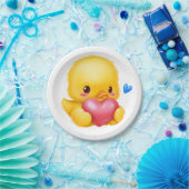 Niedliches Baby-Duckling mit rosafarbenem Valentin Pappteller (Party)