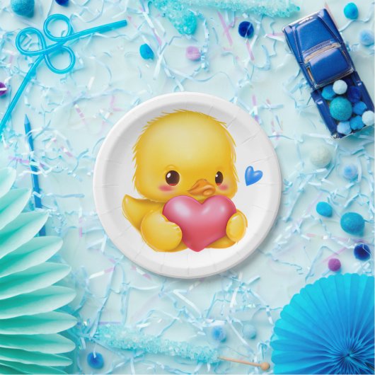 Niedliches Baby-Duckling mit rosafarbenem Valentin Pappteller (Party)