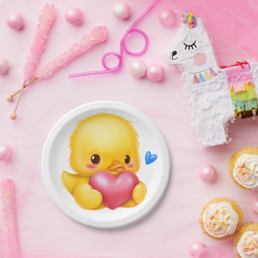 Niedliches Baby-Duckling mit rosafarbenem Valentin Pappteller (Party)