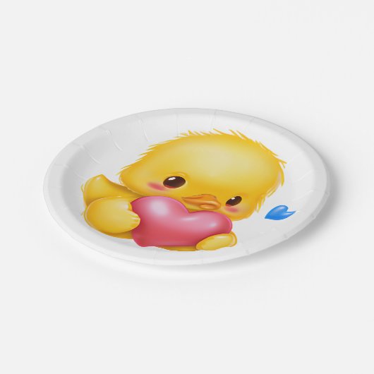 Niedliches Baby-Duckling mit rosafarbenem Valentin Pappteller (Schrägansicht)