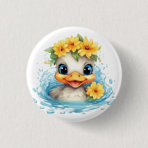 Niedliches Baby Ducklings Spaß Tiere Blume Button