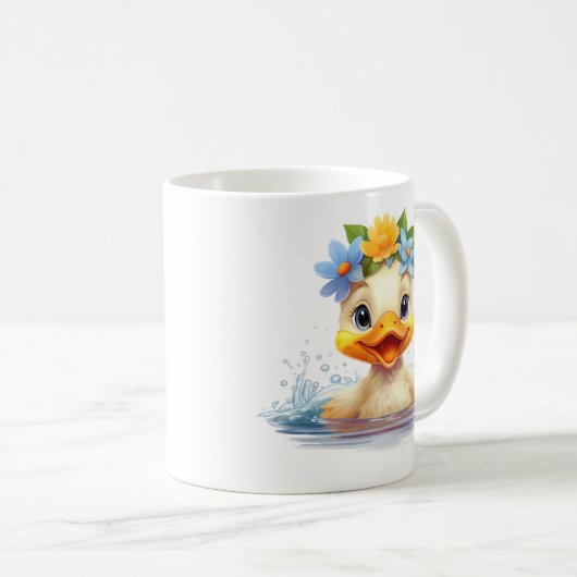 Niedliches Baby Ducklings Spaß Tiere Blume Kaffeetasse (VorderseiteRechts)