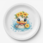 Niedliches Baby Ducklings Spaß Tiere Blume Pappteller (Vorderseite)