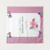 Niedliches Baby Dusche Tee Party Rosa Hintergrund Wandteppich (Vorderseite (Horizontal))