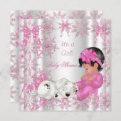 Niedliches Baby Duschmädchen Hübsch Rosa Schneeflo Einladung (Vorne/Hinten)