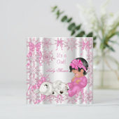 Niedliches Baby Duschmädchen Hübsch Rosa Schneeflo Einladung (Stehend Vorderseite)