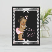 Niedliches Baby Duschmädchen Pink Pearls Black Eth Einladung (Stehend Vorderseite)