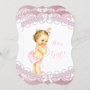 Niedliches Baby Duschmädchen Pink Pearls Lee Blond Einladung