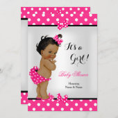 Niedliches Baby Duwer Girl Hot Pink Black Ethnic Einladung (Vorne/Hinten)
