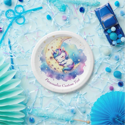 Niedliches Baby Einhorn Schlafen auf dem Mond Pappteller (Party)