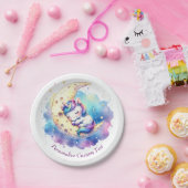 Niedliches Baby Einhorn Schlafen auf dem Mond Pappteller (Party)