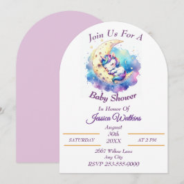 Niedliches Baby Einhornschlafen auf einem halben M Einladung