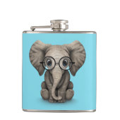 Niedliches Baby-Elefant-Kalb mit Lesegläsern Flachmann (Vorderseite)