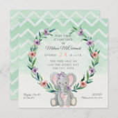 Niedliches Baby Elephant Blumenmuster Zickzack Mus Einladung (Vorne/Hinten)