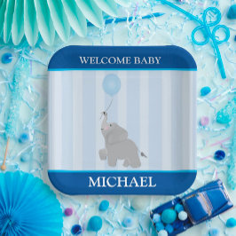 Niedliches Baby Elephant Boy Babydusche Papierplat Pappteller